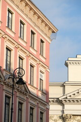 Beautiful facades of ancient houses in Warsaw.