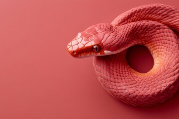Fototapeta premium A close-up view of a vibrant pink snake coiled on a smooth surface.