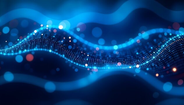 a futuristic, digital abstract background with interconnected lines, nodes, and glowing light effects in shades of electric blue and black