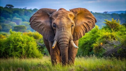 Fototapeta premium Powerful Female Elephant, South Africa Reserve, Attack Pose, Big