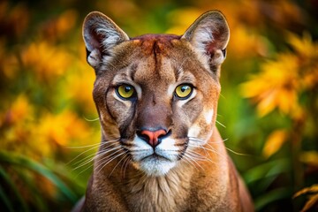 Fototapeta premium Predatory Focus: Puma Gaze - Rule of Thirds Composition