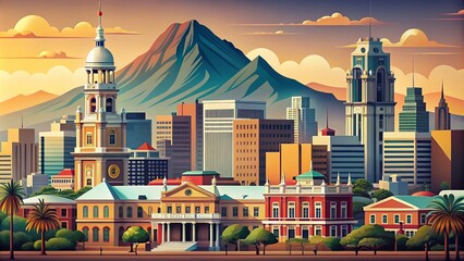 Obraz premium Retro South Africa Travel Poster: Minimalist Architecture