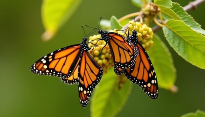 Fototapeta premium Natures beauty in a closeup Monarch butterflies on a berry bush