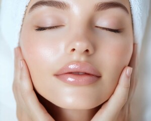 Fototapeta premium Woman receiving facial rejuvenation and skin wellness treatments for anti-aging and improved skin texture