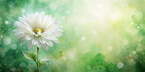 White Daisy on a Watercolor Green Background with Bokeh Lights