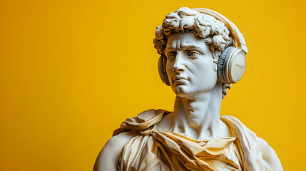 Obraz premium Classical Sculpture with Headphones - Realistic Image