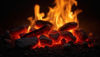 Blazing fire glowing embers and warm ambiance