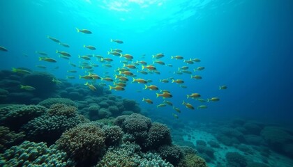 Naklejka premium School of fish swimming in vibrant coral reef