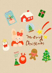christmas icons set, set of christmas elements, happy new year, merry Christmas, element of calligraphy, stickers