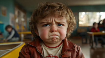 Cute Kid with Frowning Face - Realistic Photo