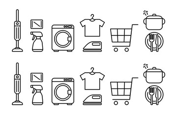 掃除・洗濯など様々な家事を表すアイコンのセット素材 © takasu