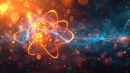 Atom Background. Neon Shining Model of Atomic Fusion in Astronomy Concept