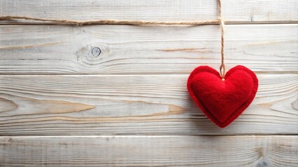 Vintage Valentine Heart Hanging, Romantic Photo, Red Felt Heart