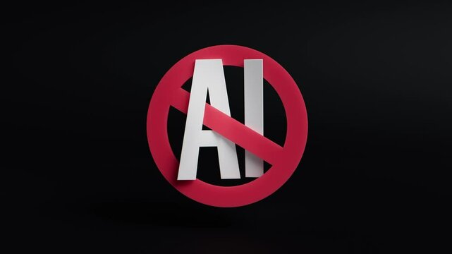 anti ai symbol, 3D no ai sign, no to artificial intelligence, loopable animation