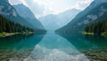 Fototapeta premium Tranquil mountain lake a serene escape