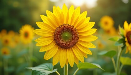Naklejka premium Bright and cheerful sunflower field