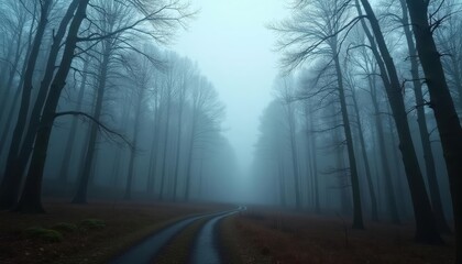 Fototapeta premium Enchanted Pathway A Journey Through the Misty Woods