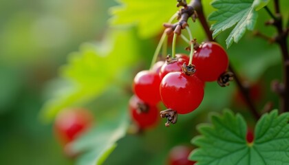  Bright red berries hanging from a branch ready for picking