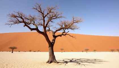  Desert solitude  A lone tree stands against the vast dunes