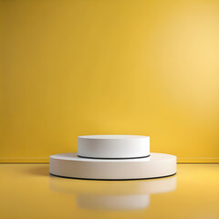 White podium on yellow background. Minimal abstract scene