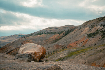 Mountain panorama of beautiful valley in Altai mountains. Altai Mountain range, North Altai, Gorny...