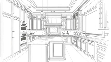 Cabinet Design. Modern Kitchen Remodelling Design with Interior Blueprint and Material Selection