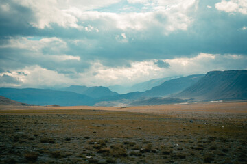 Mountain panorama of beautiful valley in Altai mountains. Altai Mountain range, North Altai, Gorny Altai republic, Russia.