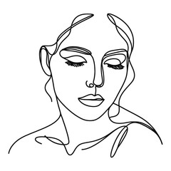 Vector linear image on white background, one line. beautiful portrait of a woman