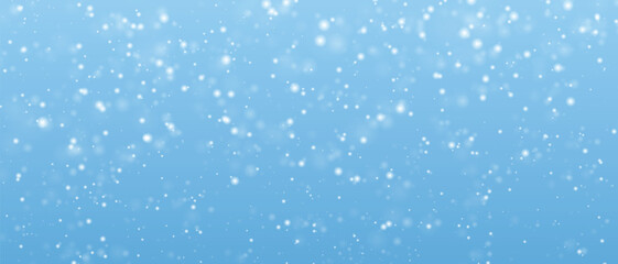 Falling snow flakes banner. White snowflakes flying in the air. Snow flakes, snow background. Winter snowfall illustration