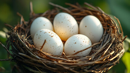 Obraz premium Bird's Nest with Five White Eggs - Photo
