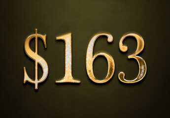 Old gold effect of 163 dollars with 3D glossy style Mockup.