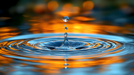 Water Drop Ripples in Blue and Orange - Photo