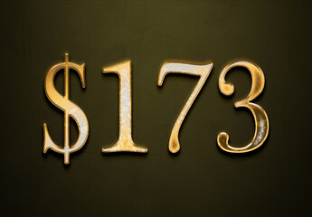 Old gold effect of 173 dollars with 3D glossy style Mockup.