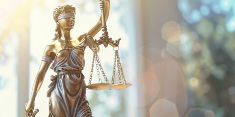 The symbol of justice represented by the Statue of Lady Justice, who is depicted holding a set of scales, embodies the principles of balance and fairness in the legal system and courtroom settings