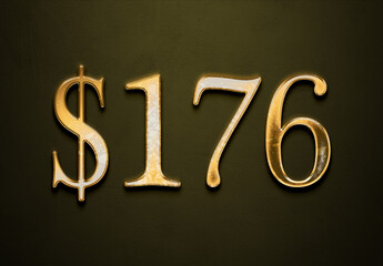 Old gold effect of 176 dollars with 3D glossy style Mockup.