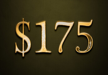 Old gold effect of 175 dollars with 3D glossy style Mockup.