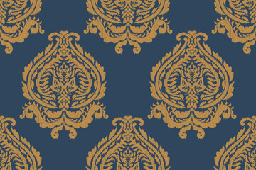Ikat floral seamless pattern on background,damask seamless pattern,vector illustration,Ikat ethnic oriental embroidery,Aztec style,baroque.design for texture,fab,clothing,decoration,fashion.