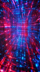 Obraz premium Red and Blue Techno Abstract Grid Cubes Background, 3D Background