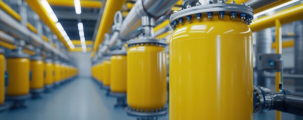 Carbon capture technology, industrial plant with CO2 filters, clean tech, 3D illustration