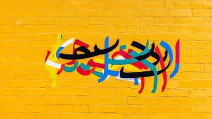 Vibrant Arabic Graffiti on Bright Yellow Wall