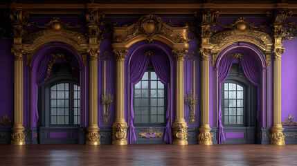 Fototapeta premium Purple and Gold Room 3D Illustration