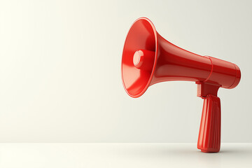 A simple vector illustration of an open megaphone on the flat background. The design is minimalistic, visual appeal for advertising or public communication themes. 3d rendering.