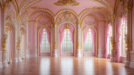 Obraz premium Pink and Gold Ballroom Interior 3D Render