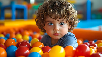 Obraz premium Cute Boy in a Ball Pit - Photo