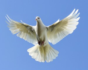 Fototapeta premium Dove White. Peaceful White Bird Flying in a Spiritual and Holy Moment.