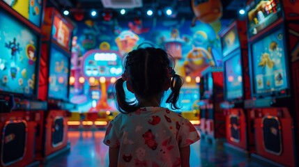 Obraz premium Children enjoying games in a vibrant entertainment center during a weekend visit