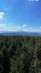 Panoramic view of forested mountains in Poland and the Czech Republic.