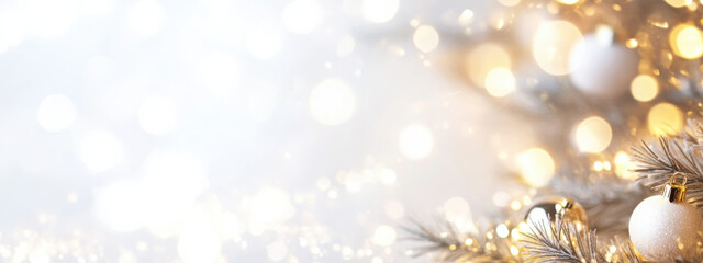 festive Christmas scene featuring golden ornaments and sparkling lights, creating warm and joyful atmosphere. Perfect for holiday celebrations