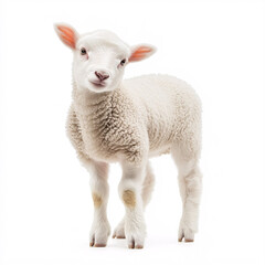 Obraz premium A cute, fluffy white lamb stands playfully, showcasing its soft wool and inquisitive expression.