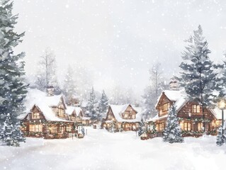 Snowy Christmas Village with Cozy Lit Cabins
